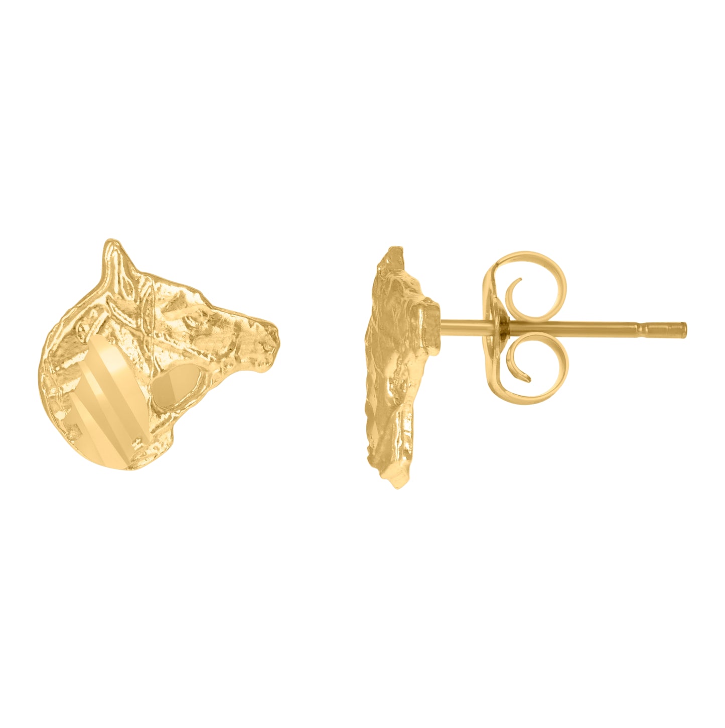 10K Yellow Gold Mens Animal Horse Good Luck Stud Earrings
