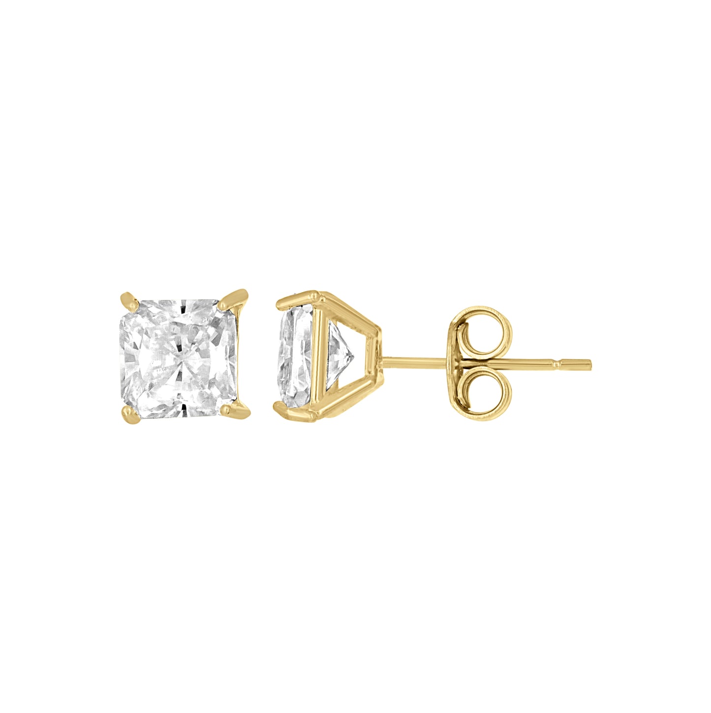 10K Yellow Gold Unisex Princess Cut Cubic-Zirconia Square Stud Earrings