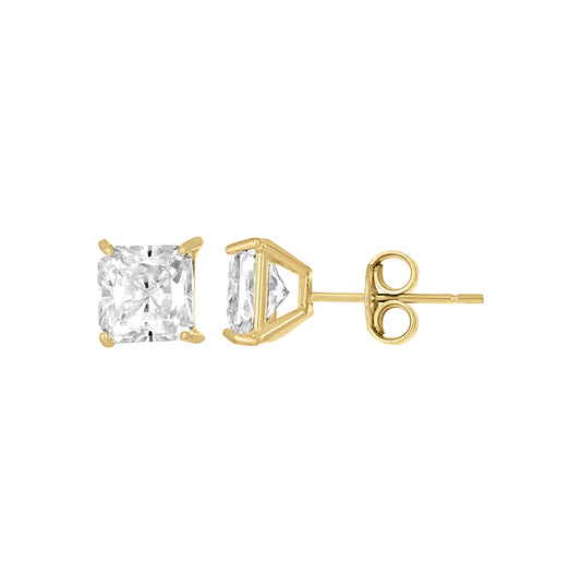 10K Yellow Gold Unisex Princess Cut Cubic-Zirconia Square Stud Earrings
