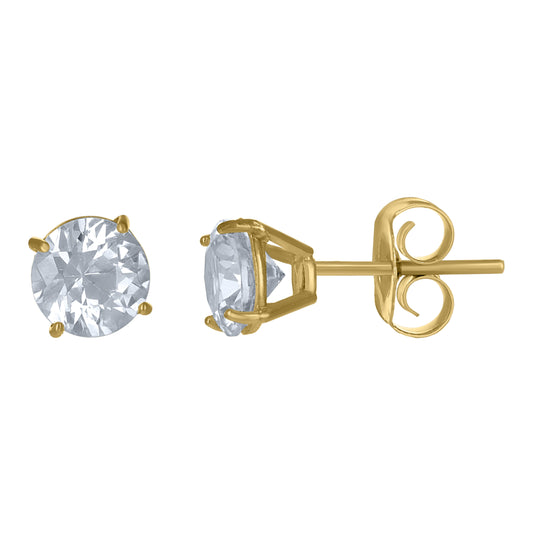 10K Yellow Gold Unisex Cubic-Zirconia Round Stud Earrings