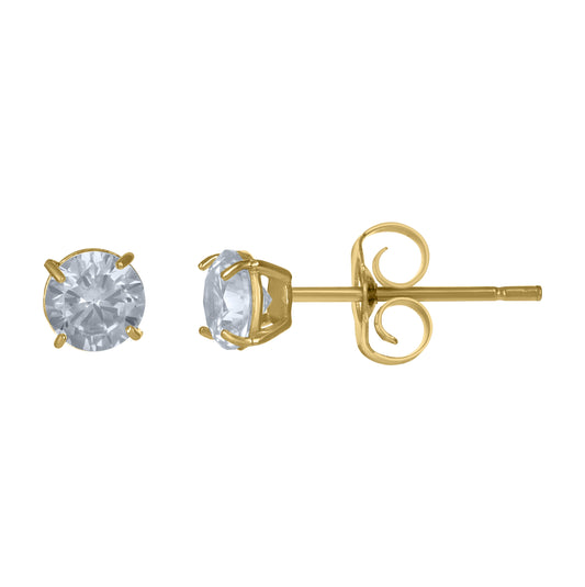 10K Yellow Gold Unisex Cubic-Zirconia Round Stud Earrings