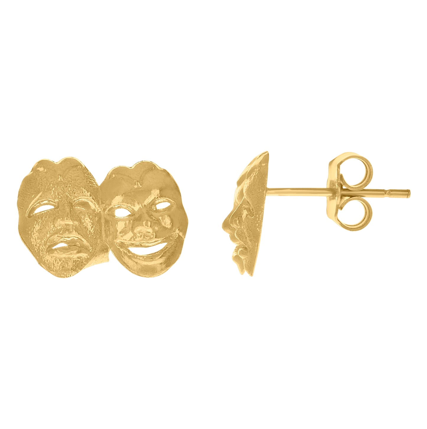 10K Yellow Gold Mens Other Comedy Tragedy Mask Stud Earrings