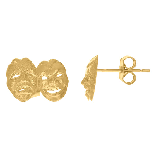 10K Yellow Gold Mens Other Comedy Tragedy Mask Stud Earrings