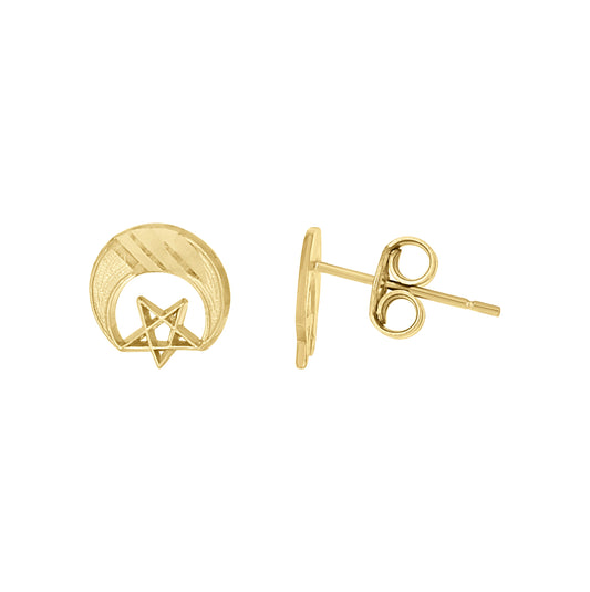 10K Yellow Gold Mens Celestial Moon & Star Stud Earrings