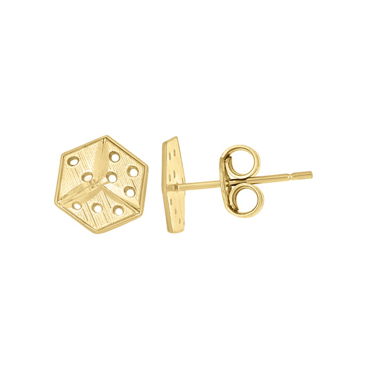 10K Yellow Gold Mens Gambling Dice Stud Earrings