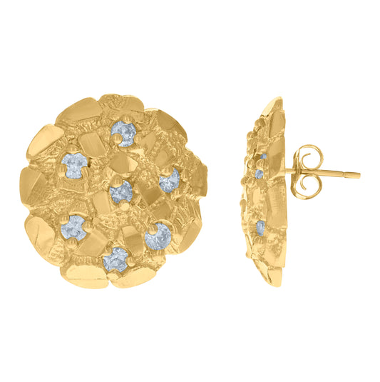 10K Yellow Gold Mens Cubic-Zirconia Fashion Nugget Stud Earrings