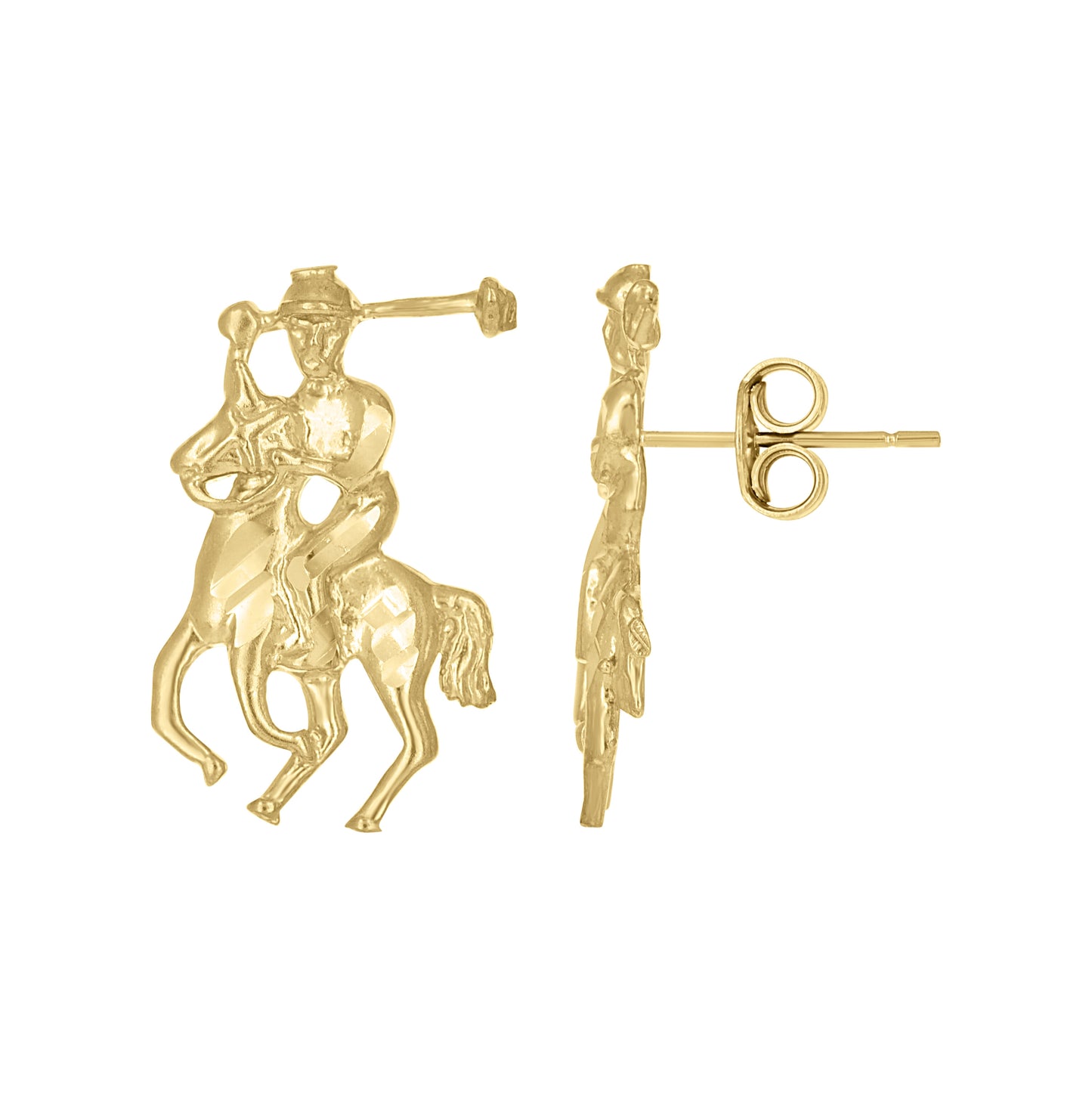 10K Yellow Gold Mens Sports Polo Stud Earrings