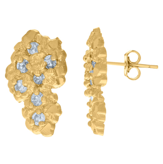 10K Yellow Gold Mens Cubic-Zirconia Country Map Stud Earrings