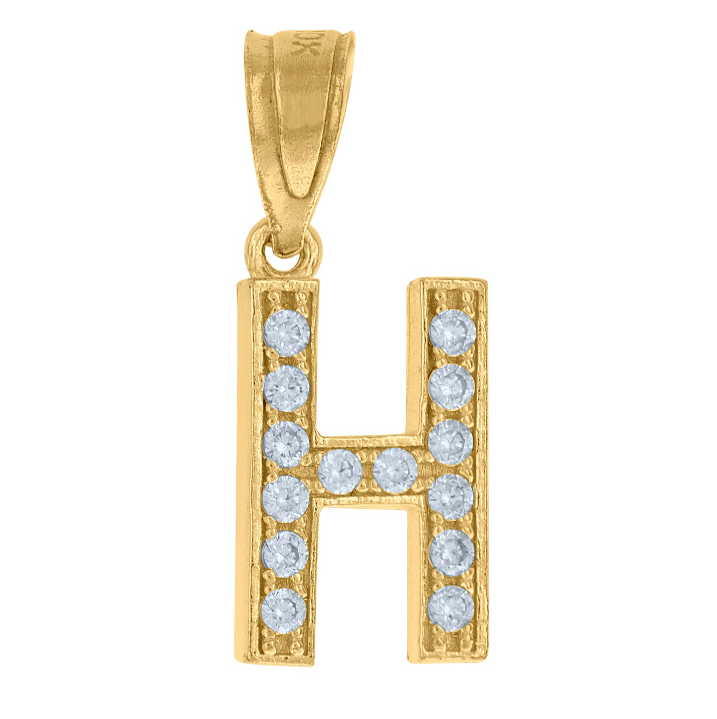 10K Yellow Gold Unisex Cubic-Zirconia Letter Alphabet Initials Charm Pendant