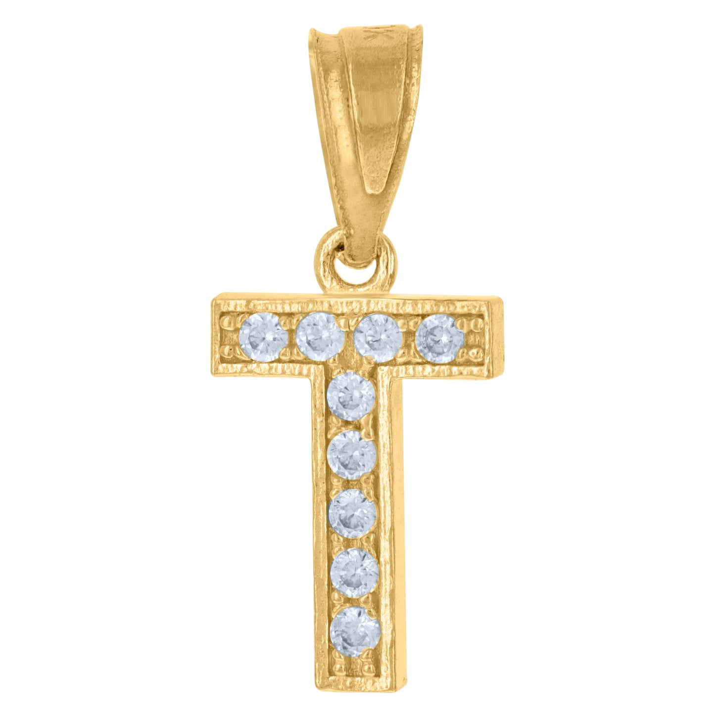 10K Yellow Gold Unisex Cubic-Zirconia Letter Alphabet Initials Charm Pendant