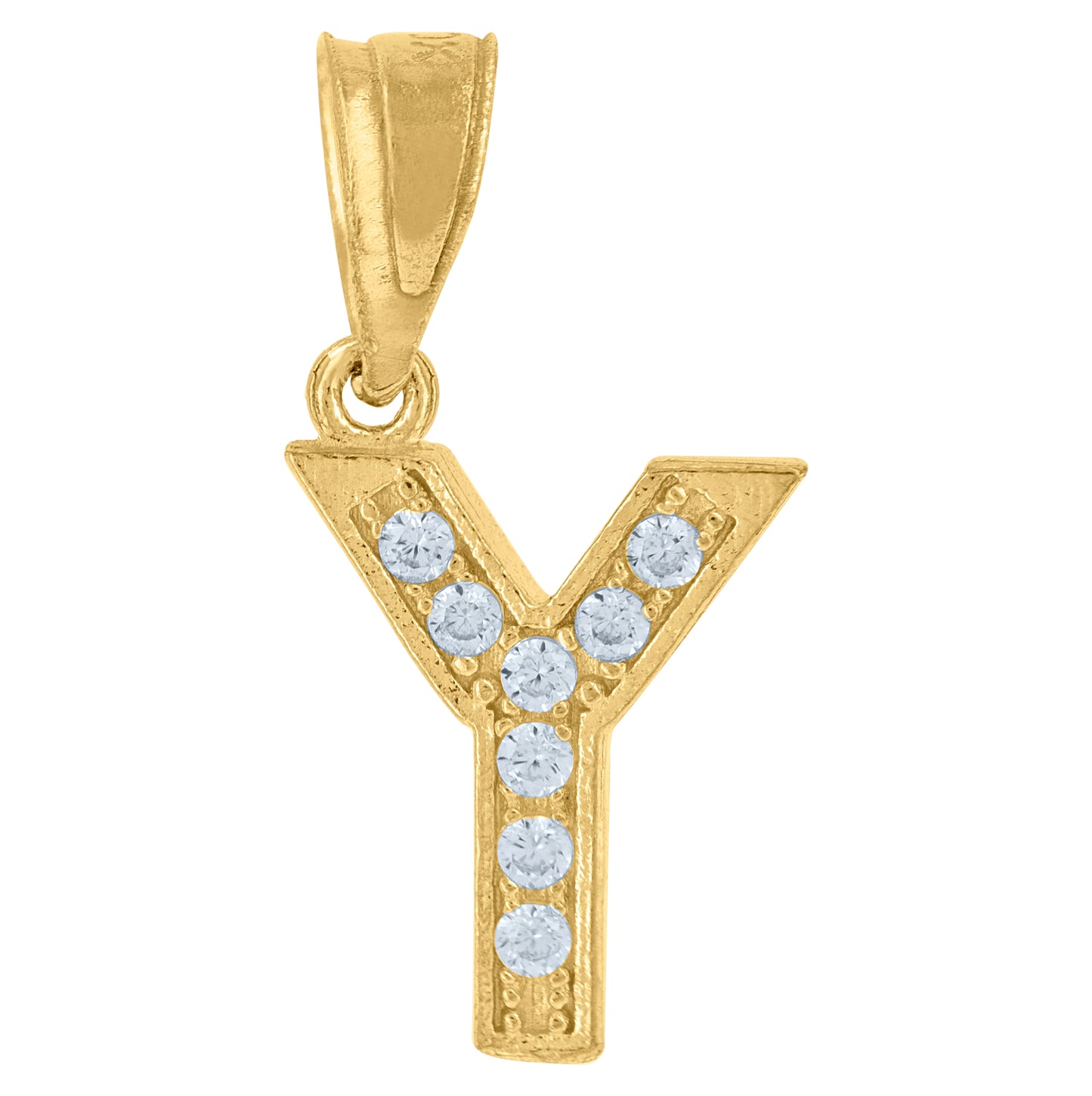 10K Yellow Gold Unisex Cubic-Zirconia Letter Alphabet Initials Charm Pendant