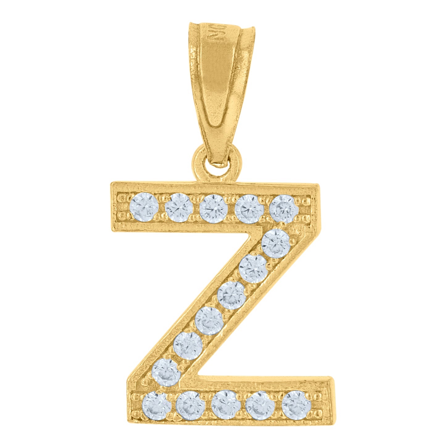 10K Yellow Gold Unisex Cubic-Zirconia Letter Alphabet Initials Charm Pendant