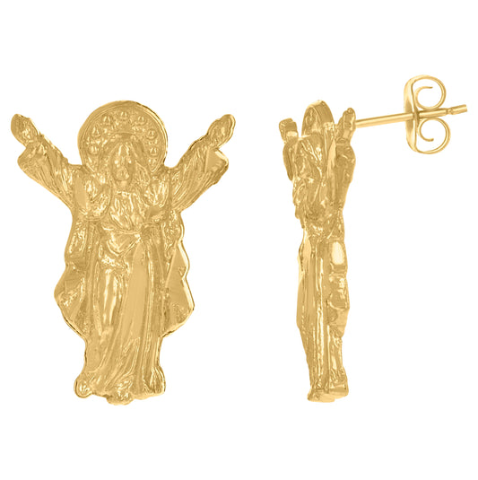 10K Yellow Gold Mens Religious Saints Stud Earrings