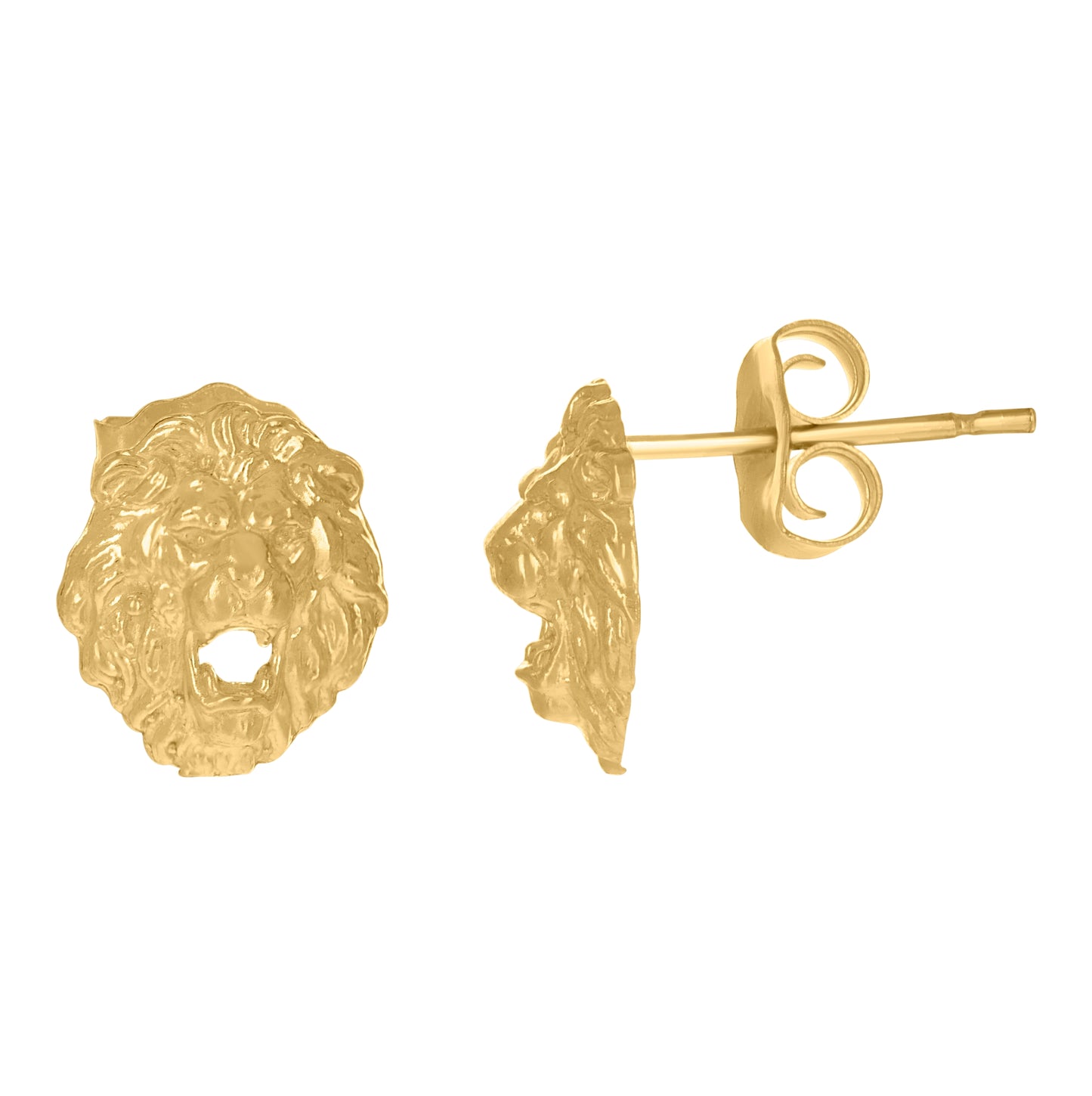 10K Yellow Gold Mens Animal Lion Leo Zodiac Sign Stud Earrings
