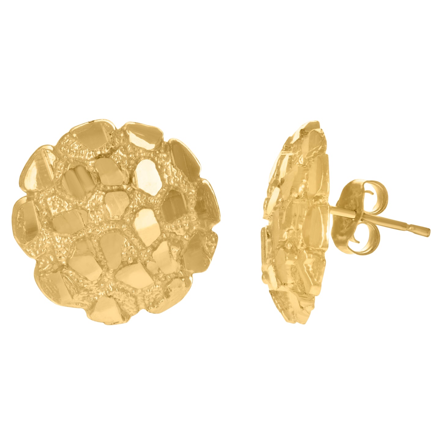 10K Yellow Gold Mens Fashion Nugget Stud Earrings