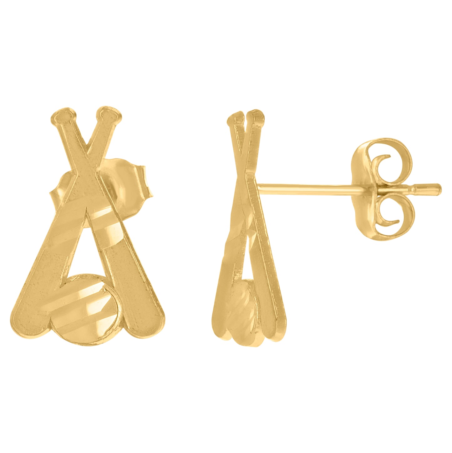 10K Yellow Gold Mens Sports Baseball Stud Earrings