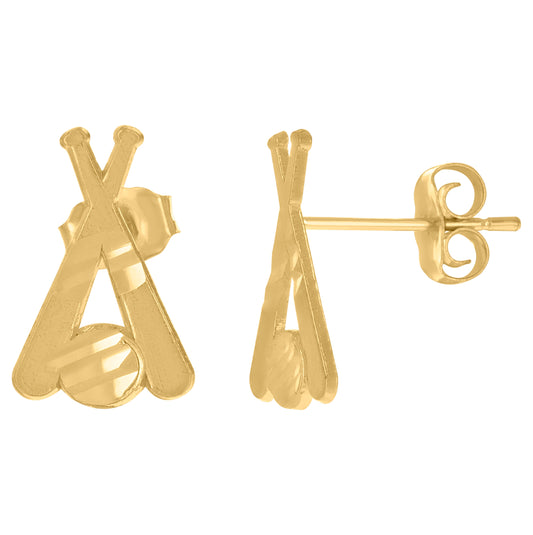 10K Yellow Gold Mens Sports Baseball Stud Earrings
