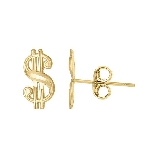 10K Yellow Gold Mens Gambling Dollar Sign Stud Earrings