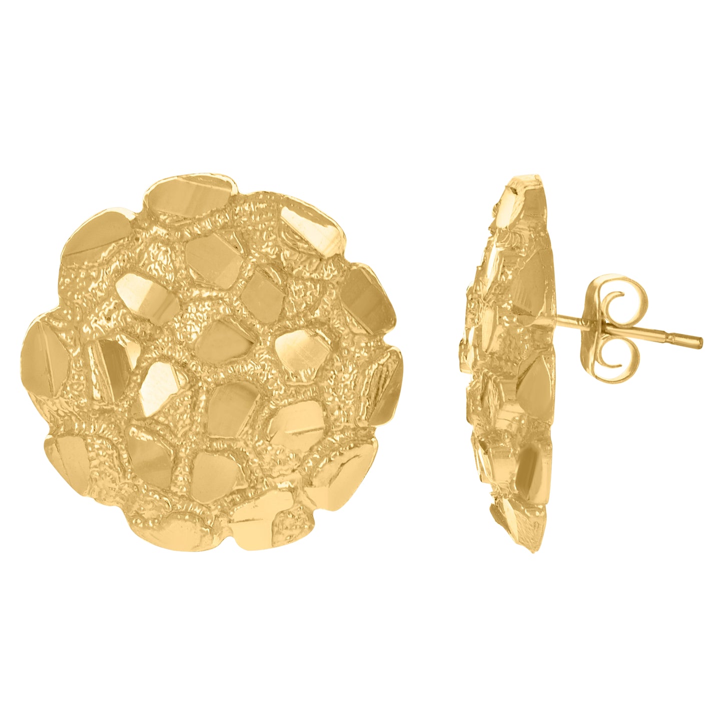 10K Yellow Gold Mens Fashion Nugget Stud Earrings