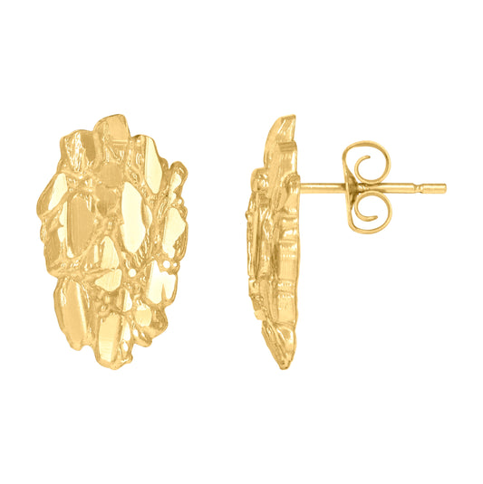 10K Yellow Gold Mens Fashion Nugget Stud Earrings