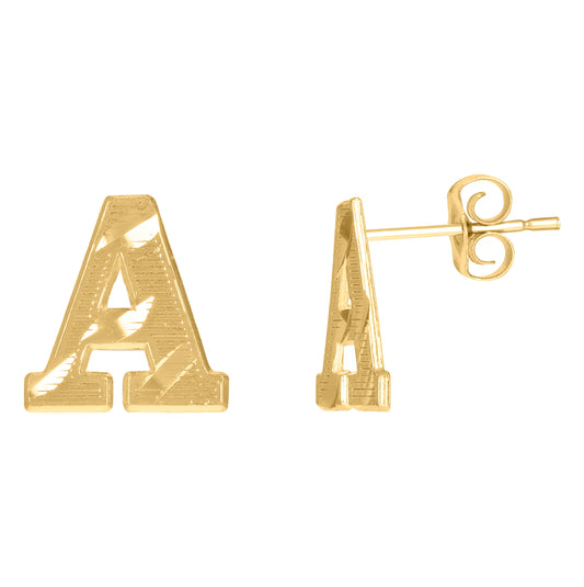 10K Yellow Gold Mens Initials Letter A Stud Earrings