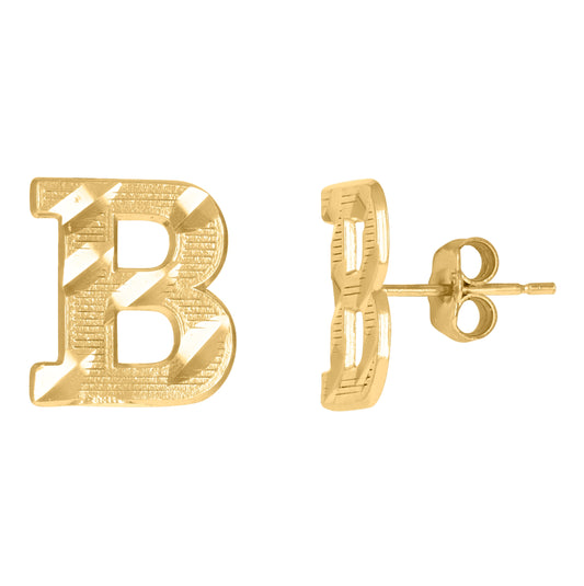 10K Yellow Gold Mens Initials B Stud Earrings