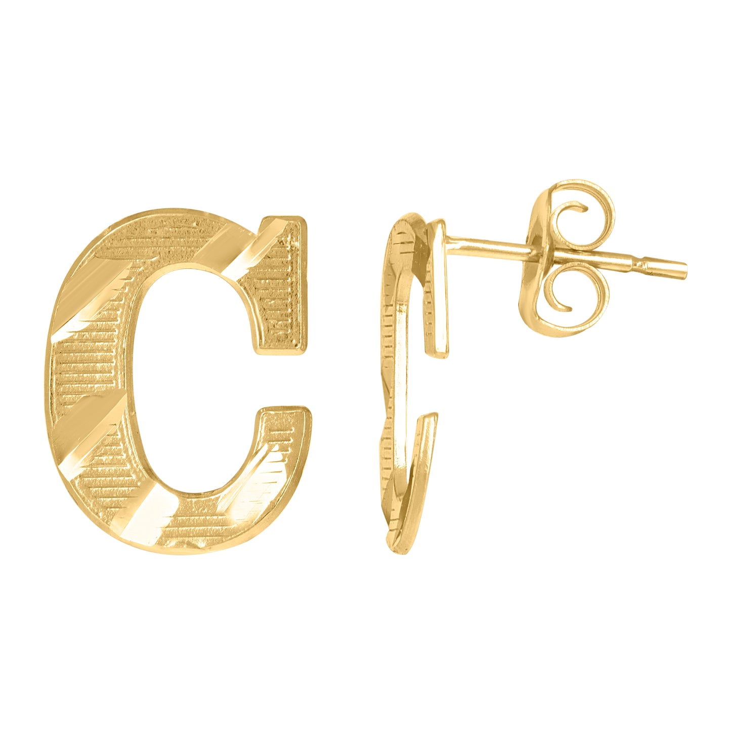10K Yellow Gold Mens Initials Letter C Stud Earrings