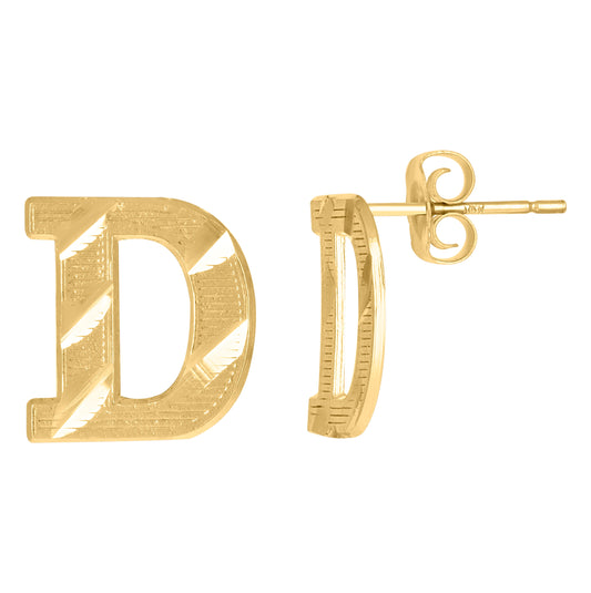 10K Yellow Gold Mens Initials Letter D Stud Earrings