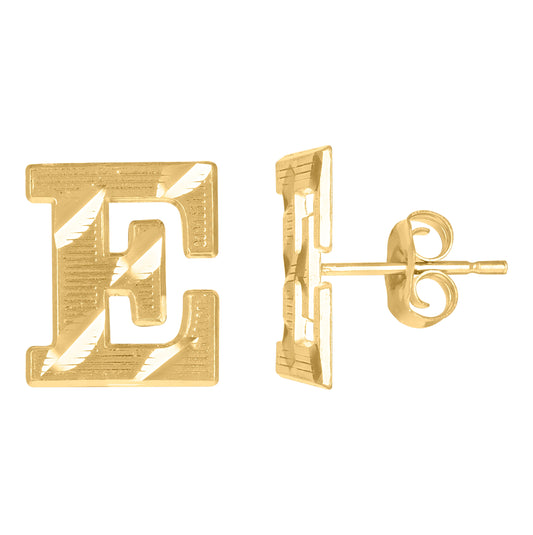 10K Yellow Gold Mens Initials Letter E Stud Earrings