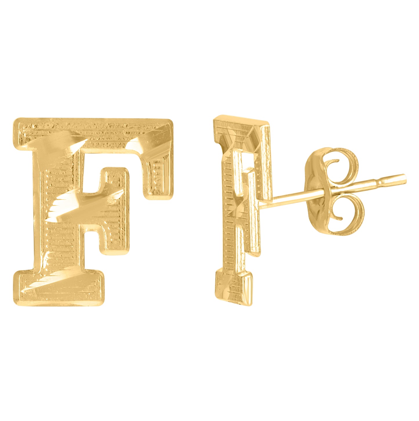 10K Yellow Gold Mens Initials Letter F Stud Earrings