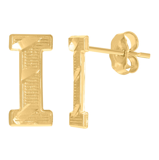 10K Yellow Gold Mens Initials Letter I Stud Earrings