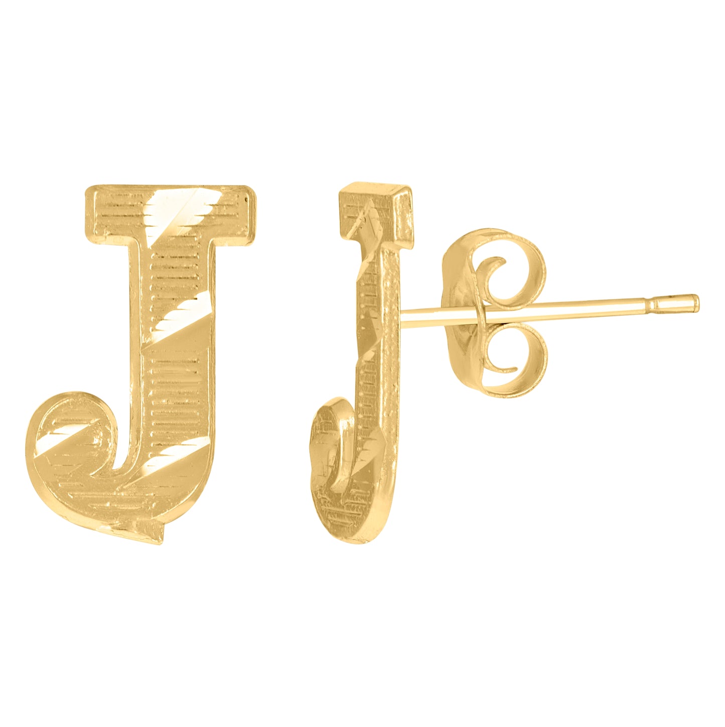 10K Yellow Gold Mens Initials Letter J Stud Earrings
