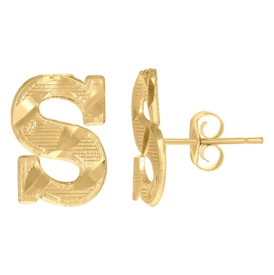 10K Yellow Gold Mens Initials Letter S Stud Earrings