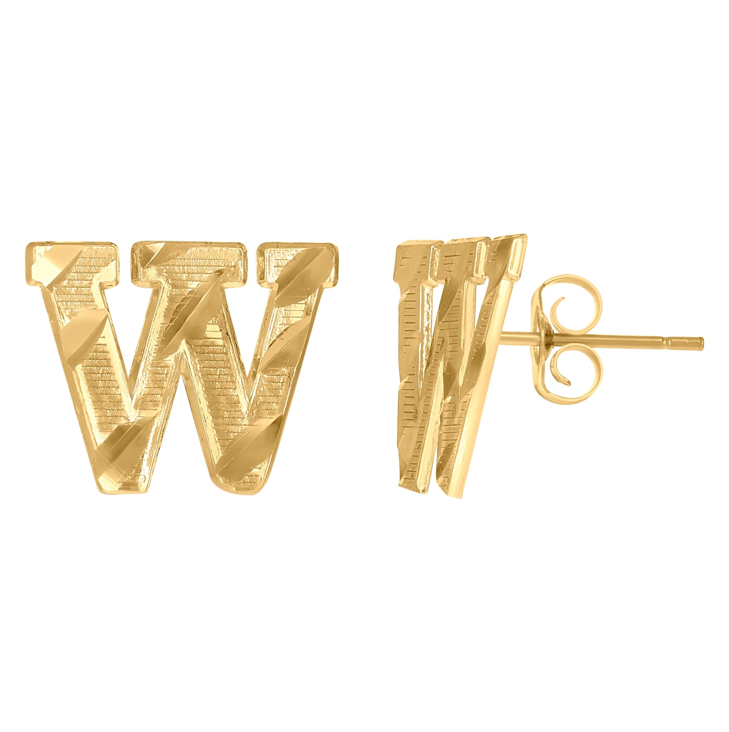 10K Yellow Gold Mens Initials Letter W Stud Earrings