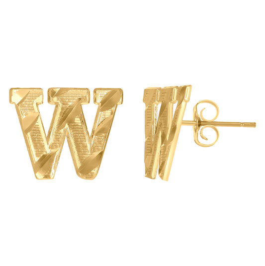 10K Yellow Gold Mens Initials Letter W Stud Earrings