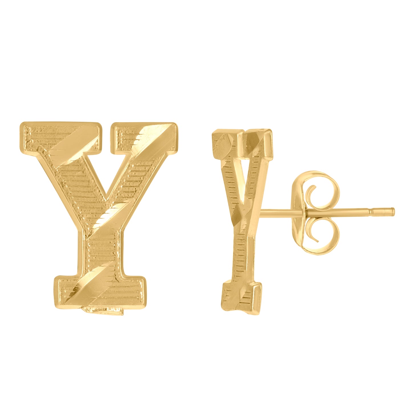 10K Yellow Gold Mens Initials Letter Y Stud Earrings