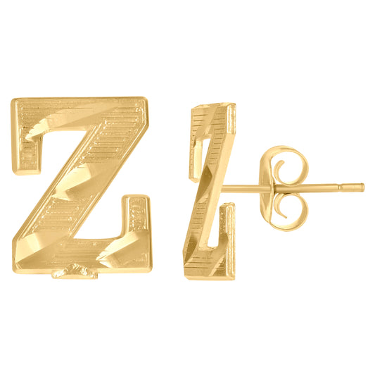 10K Yellow Gold Mens Initials Letter Z Stud Earrings