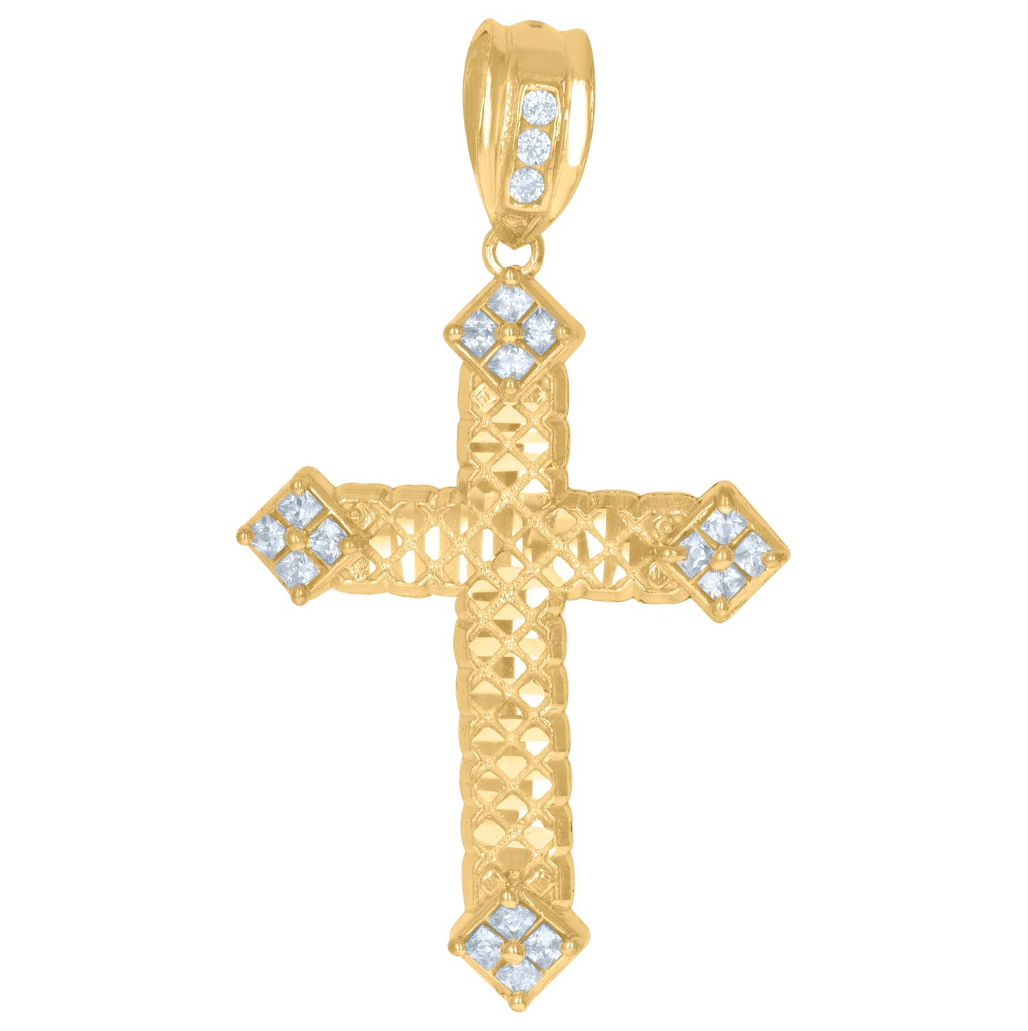 10K Yellow Gold Mens Cubic-Zirconia Religious Cross Passion Charm Pendant