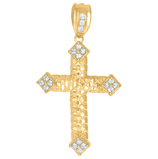 10K Yellow Gold Mens Cubic-Zirconia Religious Cross Passion Charm Pendant