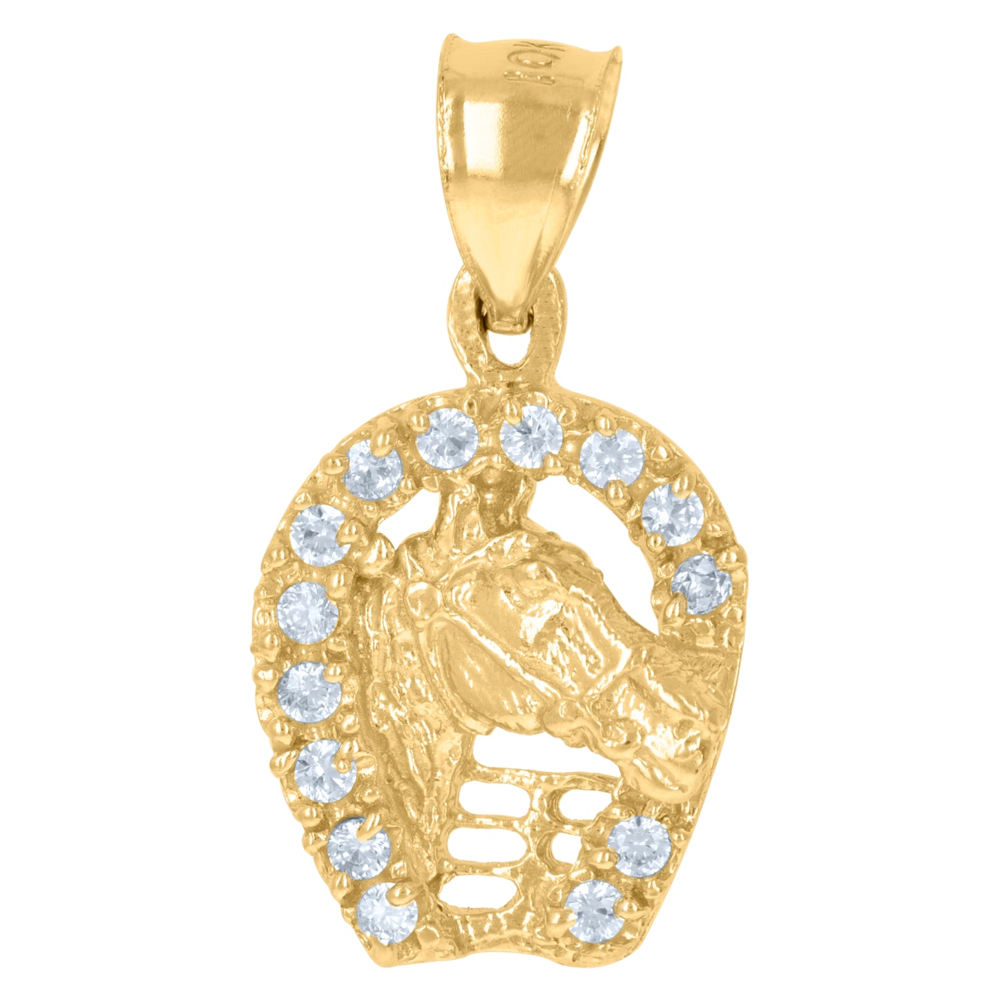 10K Yellow Gold Mens Cubic-Zirconia Good Luck Horseshoe Charm Pendant