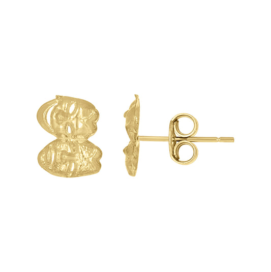 10K Yellow Gold Mens Comedy Tragedy Mask Theater Stud Earrings