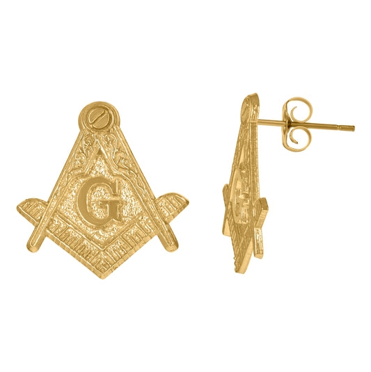 10K Yellow Gold Mens Occupation Masonic Stud Earrings