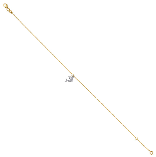14K Two-Tone Gold Womens Dolphin Charm Anklet
