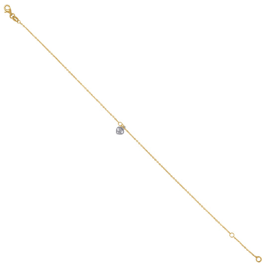 14K Two-Tone Gold Womens Heart Charm Anklet