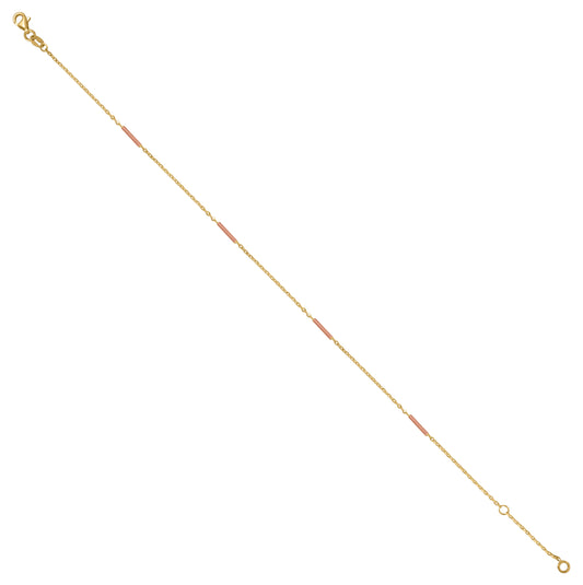 14K Two-Tone Gold Womens Bar Chain Anklet