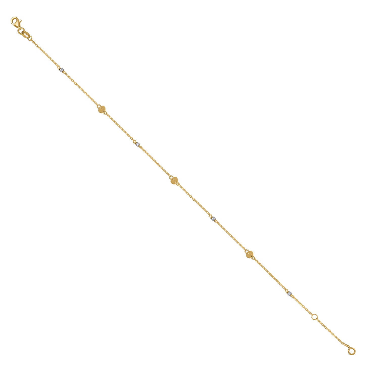 14K Two-Tone Gold Womens Hearts Chain Anklet