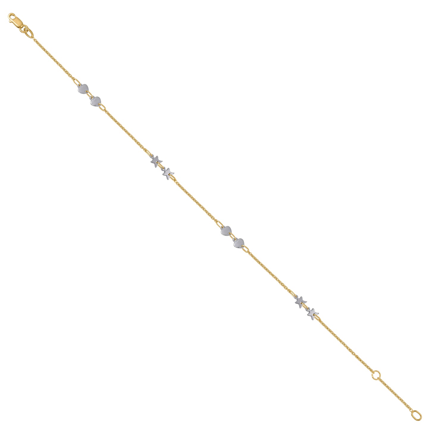 14K Two-Tone Gold Womens Hearts & Stars Chain Anklet