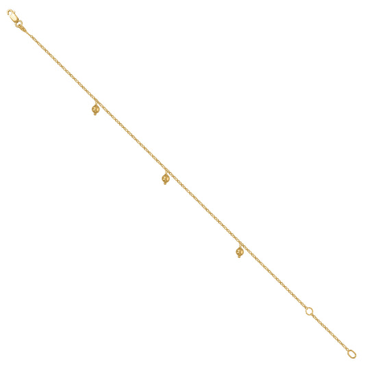 14K Yellow Gold Womens Beaded Charm Anklet