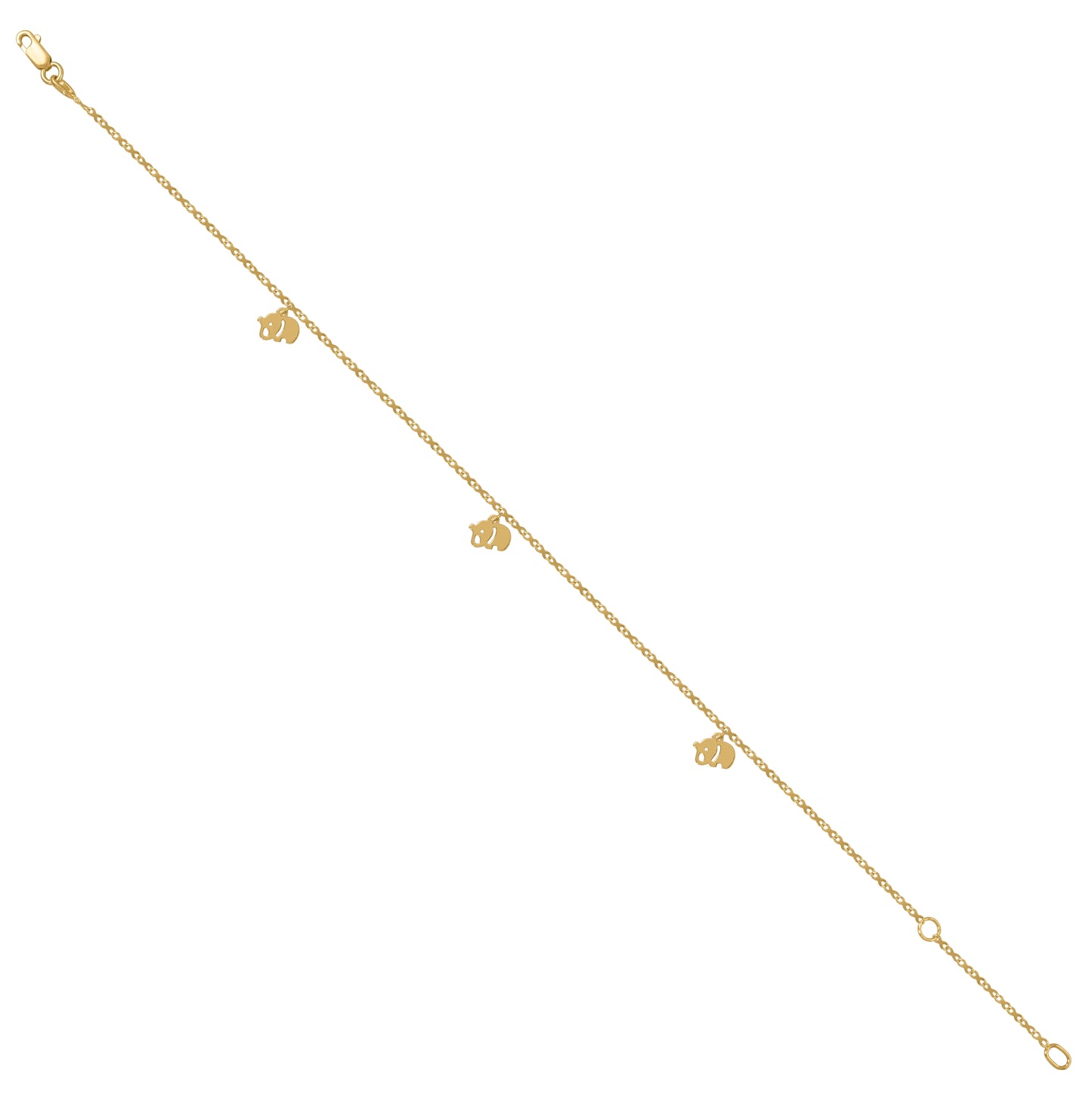 14K Yellow Gold Womens Elephant Charm Anklet