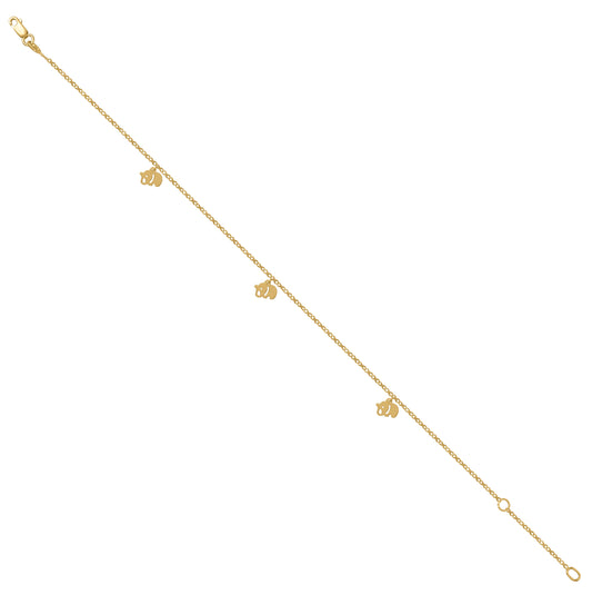 14K Yellow Gold Womens Elephant Charm Anklet